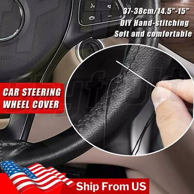 DIY Hand Sewing Fine Leather Auto Car Steering Wheel Cover W/ Needle & Thread+
