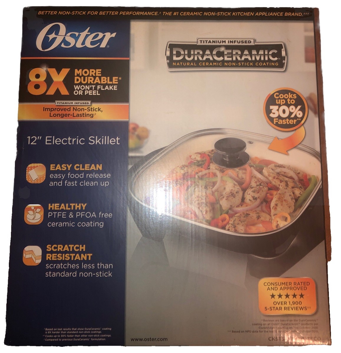 Oster 12x16 Titanium Infused Duraceramic Electric Skillet Black New