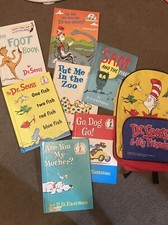 Dr. Seuss Hardback Books of 7 Plus Vintage Rare Dr. Seuss  Friends Backpack 