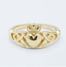 10K Yellow Gold Celtic Knot Claddagh Wedding Promise Ring For Womens Gifts