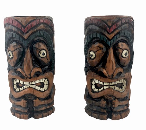  Tiki Hawaiian Oil Lamp Candle Holders Carved Resin Man Cave Beach House Den 