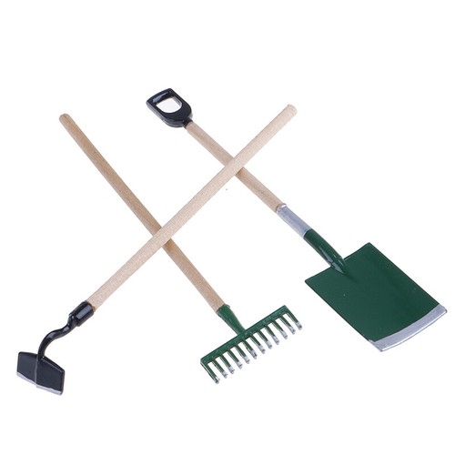 3psc/Set Metal Garden Spade Rake Tools For Dolls House Miniatures ...