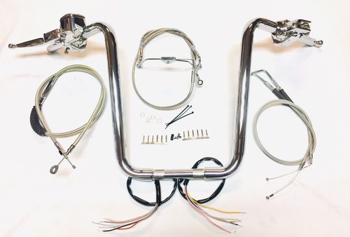 16 X 1 1/4 " Ape Hanger Chrome Handlebar Kit W Controls 02 - 06 Harley Road King