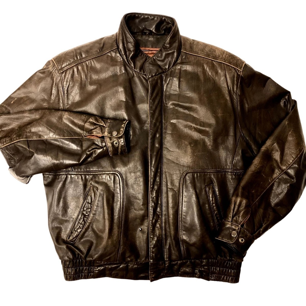 Vtg 80's REED Sportswear Brown DISTRESSED Leather Bomber