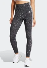 adidas Women Grey/Black/White Essentials 3-Stripe Animal Print Leggings (IN9933)