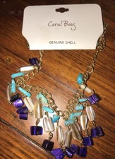 NEW Coral Bay Purple Aqua Dyed Shell Nugget Necklace Gold Tone