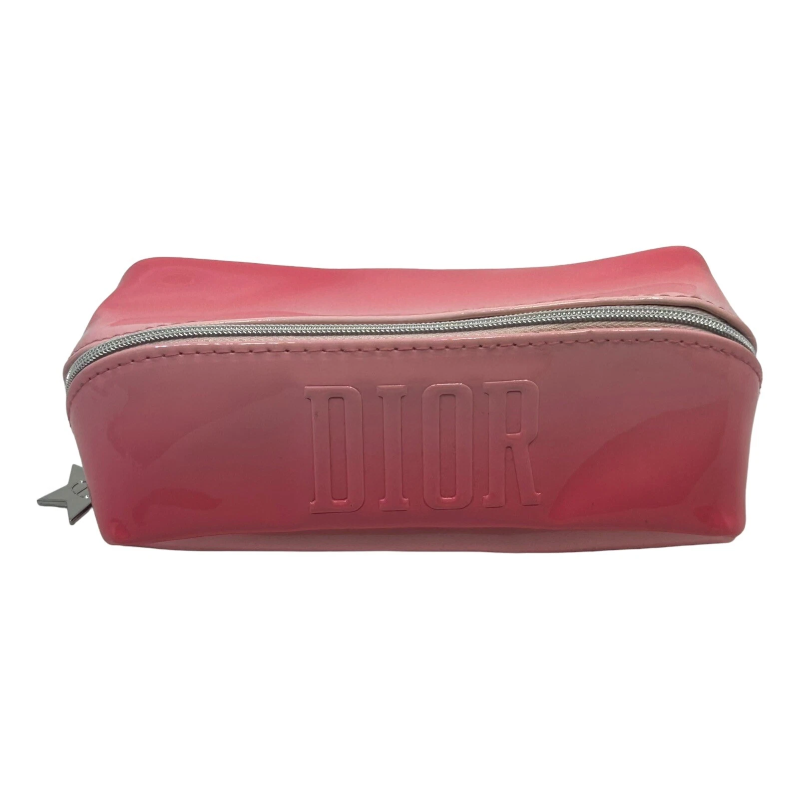 Sac de toilette cosmétique Christian Dior zippé ombre rose logo poche beauté en relief