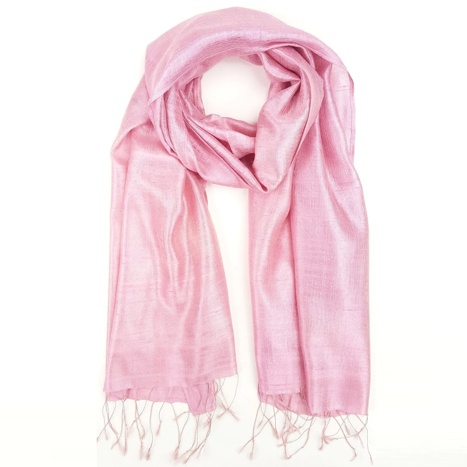 Foulard rose rose slub dupioni châle en soie pashmina franges enveloppant métallisé 70