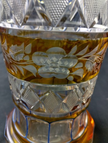 Vintage Bohemian Cut Style Vase Blue Gold Clear 8.25" - Picture 11 of 15