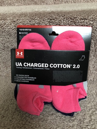 New Under Armour Youth Girls Charged Cotton 6 Pairs Socks - Picture 2 of 3