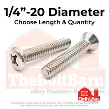 1/4"-20 18-8 Stainless Steel Phillips Oval Head Machine Screws (Pick Length&Qty)