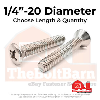1/4''-20 18-8 Stainless Steel Phillips Oval Head Machine Screws (Pick Length&Qty)