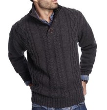 Men  s Weatherproof Vintage Cable Knit 3 Button Pullover Sweater Gray Medium