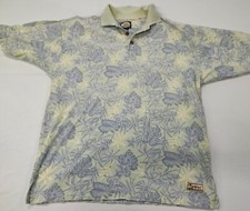 Tommy Bahama Polo Shirt Mens Medium Blue Floral Tropical Cotton Beach Vacation