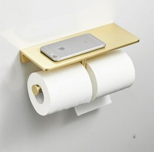 Toilet Paper Cell Phone Holder Brass Modern Tissue Paper Rack Brushed Gold Color