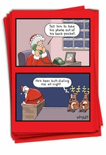 Christmas-Santa Butt Dial: Hilarious Mixed Set of 12 Cards w/ Envelopes