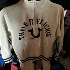 True Religion Boys White Black Logo Outfit Set Sweatshirt Sweatpants