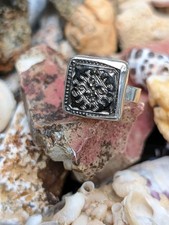 Vintage Czech Glass Button Artisan Hand Made Sterling Silver Ring Sz8 .A35g