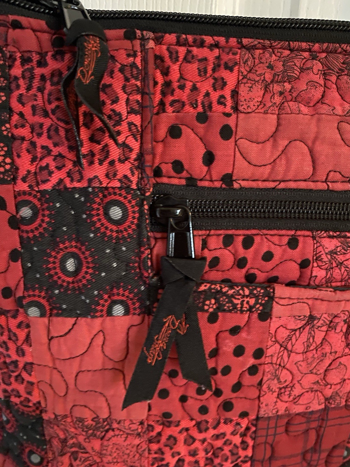 Donna Sharp Red/Black Patchwork Quilted Bucket Cr… - image 2