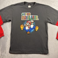 Super Mario Bros Nintendo 2006 Long Sleeve Shirt Boys XL 16/18 Blue Graphic Tee