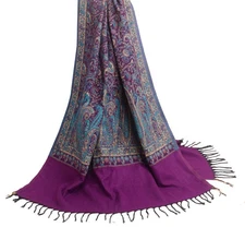 Sushila Vintage Purple Dupatta Blend Woolen Woven Paisley Long Stole Shawl