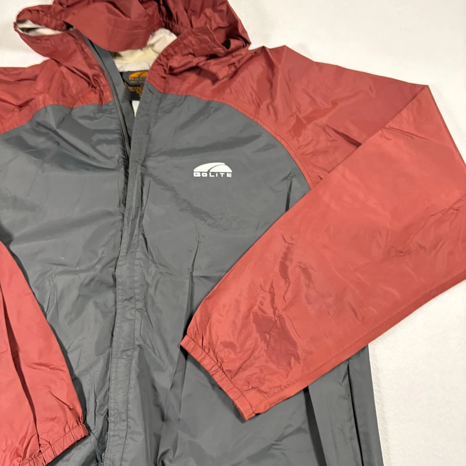 GoLite Men Jacket L Gray Red Hooded Lightweight Nylon Windbreaker Hiking Outdoor - Image 4 of 4