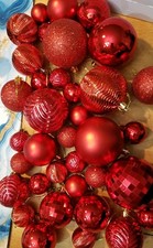 36 Red Ornaments 1"-2.5" Textured, Matte, Disco, Glitter Gold Accents And Hanger