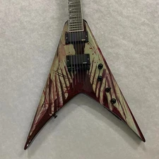 Flying-V electric guitar with EMG pickups, rosewood body, and rosewood fretboard