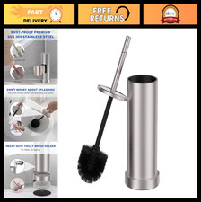 Brushed Nickel Toilet Brush Set - 304 Stainless Steel, Heavy Duty, Long Handle,