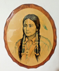 Vintage Native American Lacquered Wood Plaque Hanging Art 18"x22"