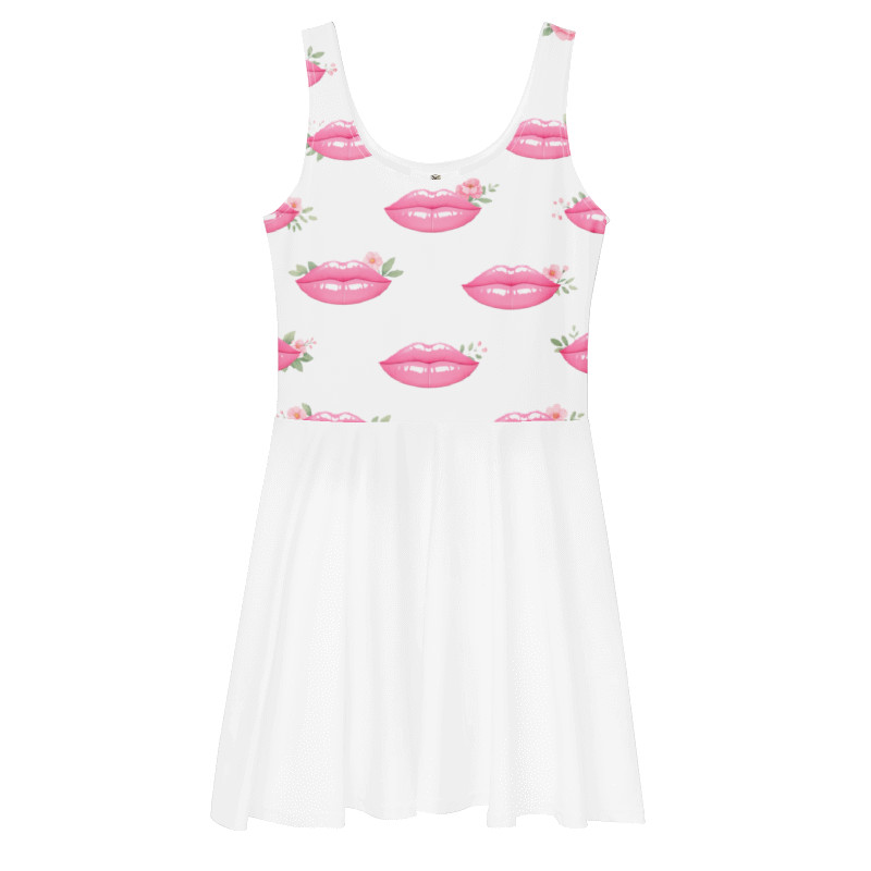 Vestido AdrenRush Couture Fit & Acampanado - Blanco Sin Mangas Estampado Labial - Talla Para Mujer