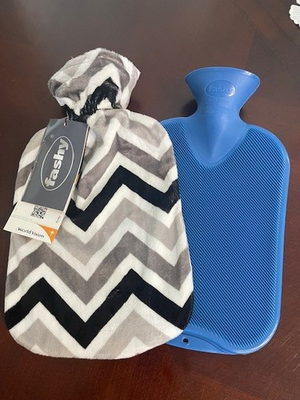 #ad Fashy Ribbed Blue Hot Water Bottle w Grey Chevron Cover for Arthritis amp; Pain $16.99