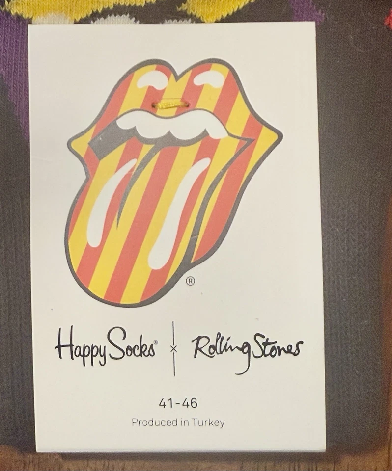 滚石乐队快乐袜子黑色船员袜男式 8-12 码滚石舌头 — 第 2/4 张图片