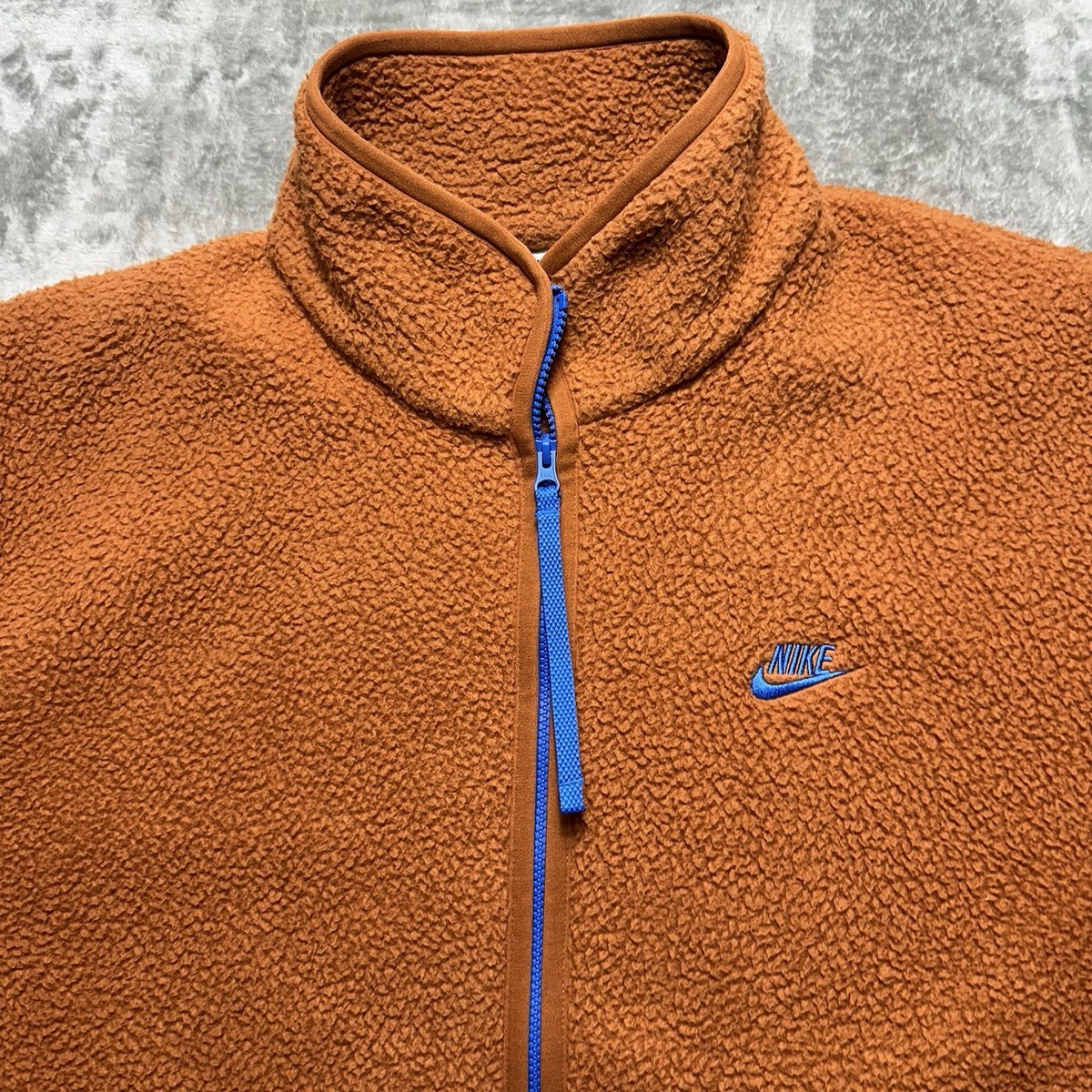 Nike Sportswear Sherpa Fleece Full Zip Jacket Rust Orange Men's