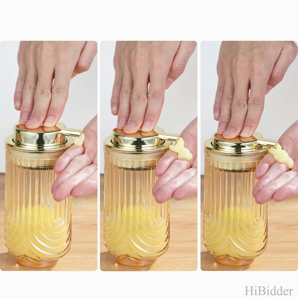 HiBidder Glass Soap Dispenser w/ Gold Pump Clear Bathroom Kitchen Decor - Image 3 of 4