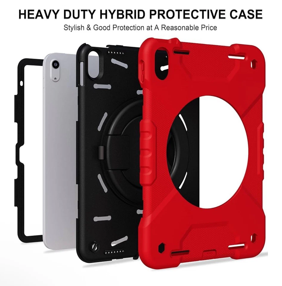 Funda de transporte para iPad: para iPad 10 y 11 GEN: roja y negra, con soporte y correa Foto 4 de 4