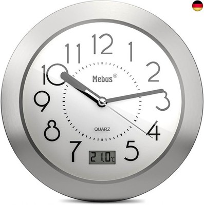 Quartz Bathroom Clock, Digital Display, Aluminium Frame, Suction Cups, White