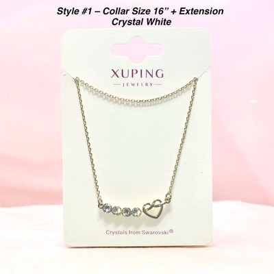 Xuping Elegant Heart Necklace 16'' + Extension | Swarovski Type White Crystals