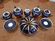 Lomonosov Kaffee / Tee Service kobaltblau vintage mit 22 Karat Goldrand