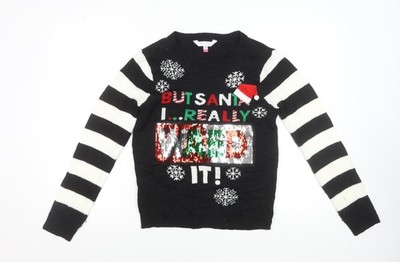No Boundaries Teens Black Christmas Sequin Jumper M