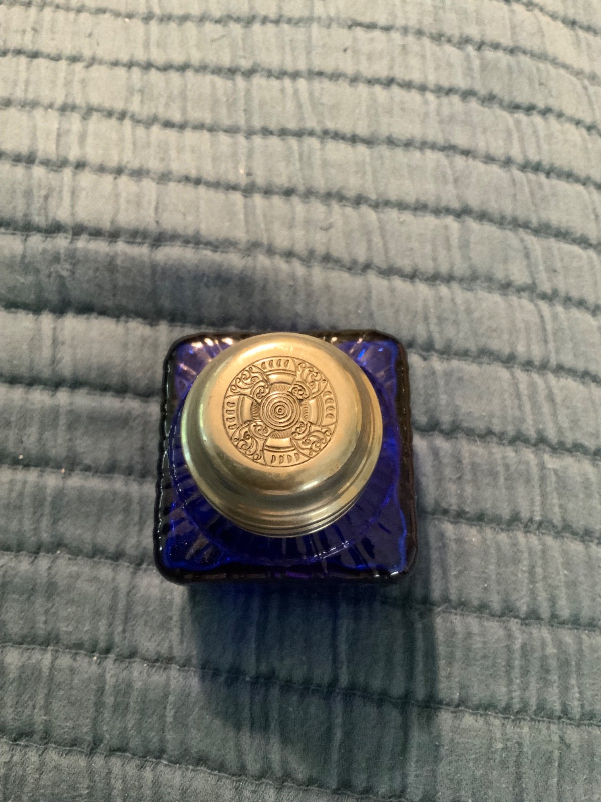 Vintage Cobalt Blue Glass w/ Sterling Cap Ink Well