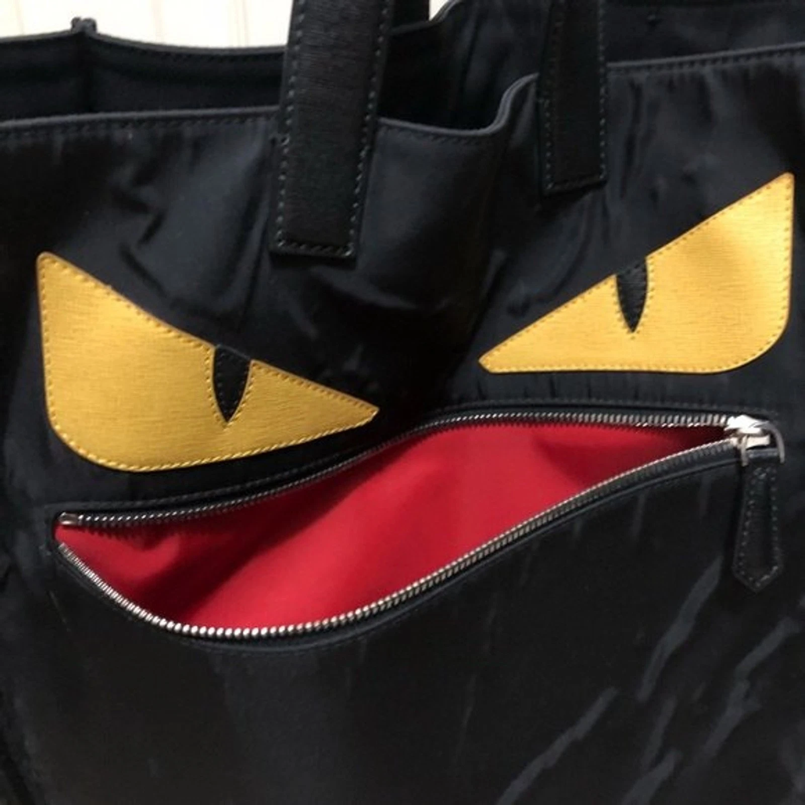 Fendi — Fendi Vitello black Monster Yellow Eyes Nylon Tote