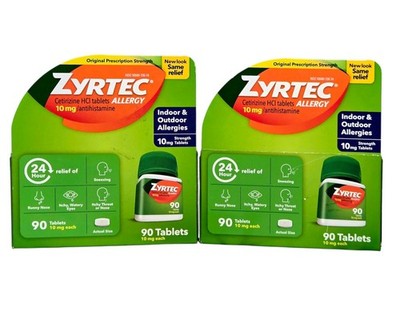 Lot of 2 ~ Zyrtec 10 mg 24 Hour Allergy Relief 90 Tablets - EXP 01/2028+