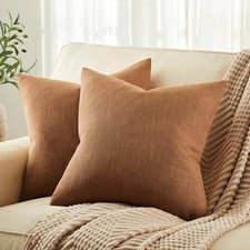 Rustic Cotton Linen Throw Pillow Covers Set of 20" x 20" Pack of 2 Caramel
