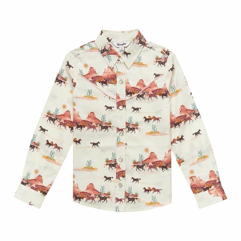 Wrangler Girl’s Cream Desert Mustang Long Sleeve Shirt Size Medium