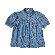 Jane Delancey Womens L Denim Chambray Top Puf...