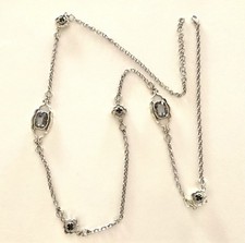 Brighton Long Necklace Black Gray Crystals Silver