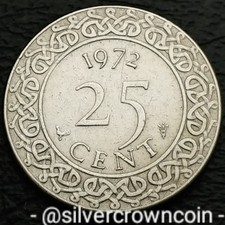 Suriname 🇸🇷 25 Cents 1972 Cock. KM#14. Quarter Dollar coin. Supporters. 25d.