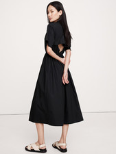 Banana Republic Cotton Poplin Open-Back Shirt Dress | Black Small #771985 NEW