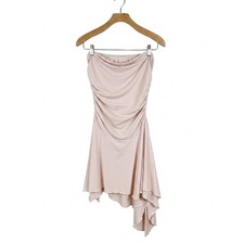 Womens Dress XS Cream Balletcore Strapless Ruched Asymmetric Handkerchief Hem